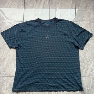 PrAna Mens Black/Blue Stipe 100% Cotton Short Sleeve Crewneck Shirt Logo 2XL